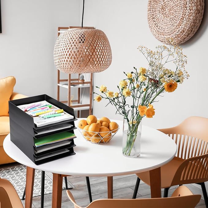 Wenqik 20 Pcs Stackable Paper Trays Rectangular Plastic Desk Holder Desktop Document File Organizer Storage Letter for Back to School Office Classroom (Black)