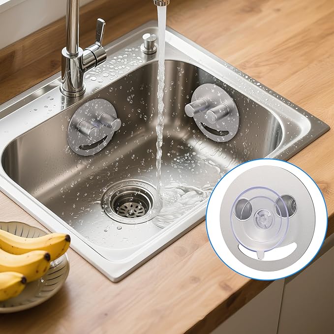 Smiley face sponge holder, kitchen Sink Caddy Organizer with Suction cup,Made of rust-proof aluminum that never rusts for Mommy & Daddy Sponges silvery (2-Pack)