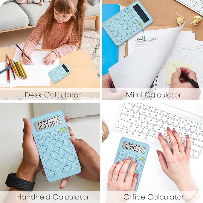 Basic Cute Calculator Four Function for Teachers Students Basics Office, Small Handheld Calculator, 8 Digit with LCD Display, Sensitive Button, 5.5×3.2 inches Blue