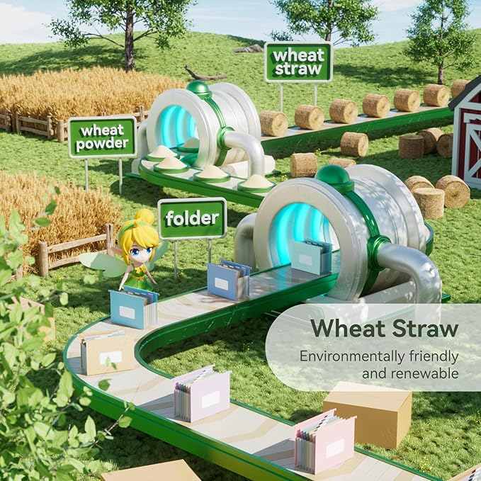 Wheat Straw Expanding Hanging File Folders, File Organizer, 1.2" Accordion Pockets, Large Capacity, Letter Size for Filing Cabinet, 100% BPA Free, Healthy Living-3 Packs-Pink&Bule&Purple