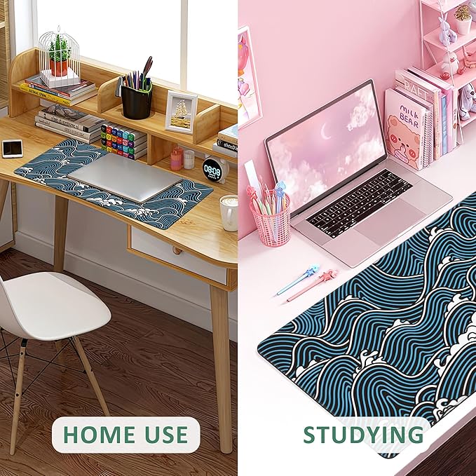 Extended Gaming Mouse Pad Abstract Ocean Waves Large Mousepad with Stitched Edges,Anti-Slip Rubber Base Keyboard Mouse Mat Desk Pad for Gaming Home Office 35.4 x 15.7 inches