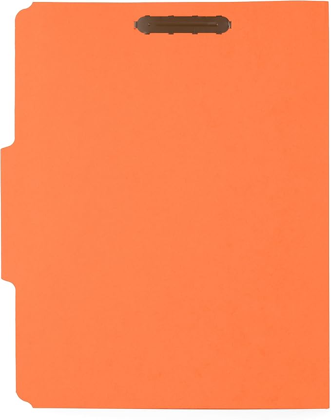 50 Orange Folders with Prongs, Orange File Folders with Fastener - 1/3 Cut Reinforced Assorted Tab - Durable 2 Prongs for Medical Files, Patient, Law Client Files - Letter Size, 50 Pack
