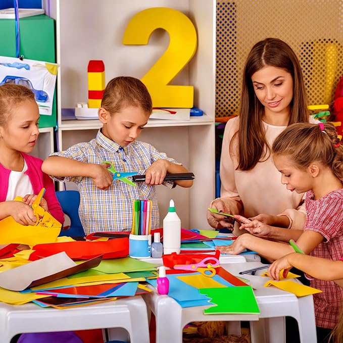 LOVESTOWN Kids Safety Scissors, 4 PCS Blunt Tip Scissor Preschool Training for Toddler & Children, Anti-Pinch Design, Child Hand Eye Coordination Development, Playdough Tools Scrapbooking Supplies