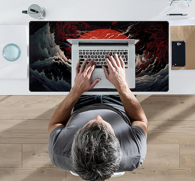 Gothic Desk Mat XXL Large Extended Gaming Mouse Pad Red Sun Mousepas Laptop Mat, Office Decor Computer Keyboard and Mouse Mat, Desk Pad Non-Slip Mousepad with Stitched Edge, 31.5''x15.7''