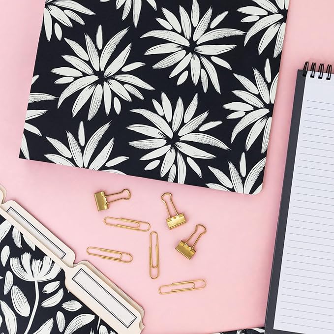 Steel Mill & Co Cute File Folders, Set of 9, Document Organizer for Filing Cabinet, Decorative Letter Size Files, Hand Drawn Black Floral