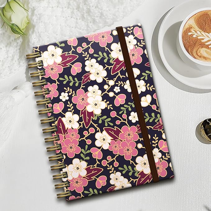 Spiral Journal Notebook,Strong TwinWire Binding with Premium Paper for Girl Women,Cool Funny 120 Pages,100gsm A5 College Ruled NotebookJournal,Perfect for Gifts Nurse Teacher Women(Cute Flower Sakura)