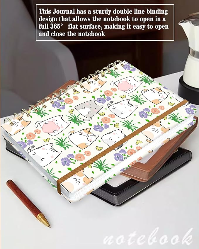 Spiral Journal Notebook for Women, Hardcover A5 College Ruled Notebook, 120 Pages, Thick Paper, Cute Lined Journal for School, Office & Work, 6 x 8.4 in(Cute Cats)