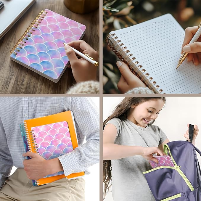 Cute Spiral Notebook journal A5 Aesthetic Pretty Floral Design for Women Girls Kawaii with Pocket, 8.5 x 5.7 inch, Pink Scale