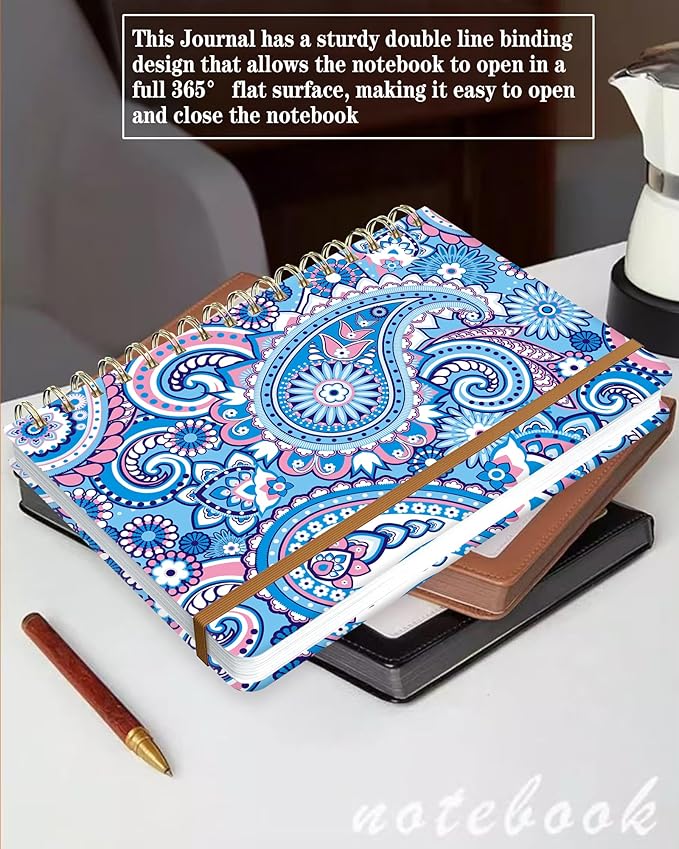 Spiral Journal Notebook for Women, Hardcover A5 College Ruled Notebook, 120 Pages, Thick Paper, Cute Lined Journal for School, Office & Work, 6 x 8.4 in(Asian Paisley)