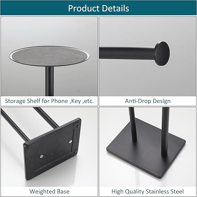 BVL Toilet Paper Holder Stand with Shelf Black Toilet Paper Holder Frees tanding with Shelf Brushed Nickel