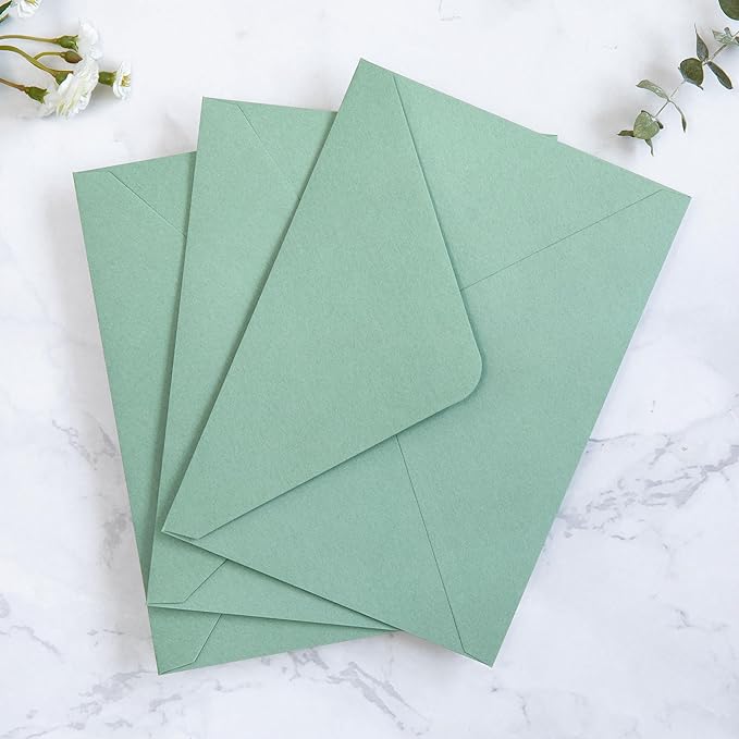 PONATIA 50PCS A7 Envelopes, 5.25x7.5 Sage Green Envelopes, Perfect for 5x7 Wedding Invitation Cards, Christmas Gift Cards, Greeting Cards, Birthday Baby Shower Invitations