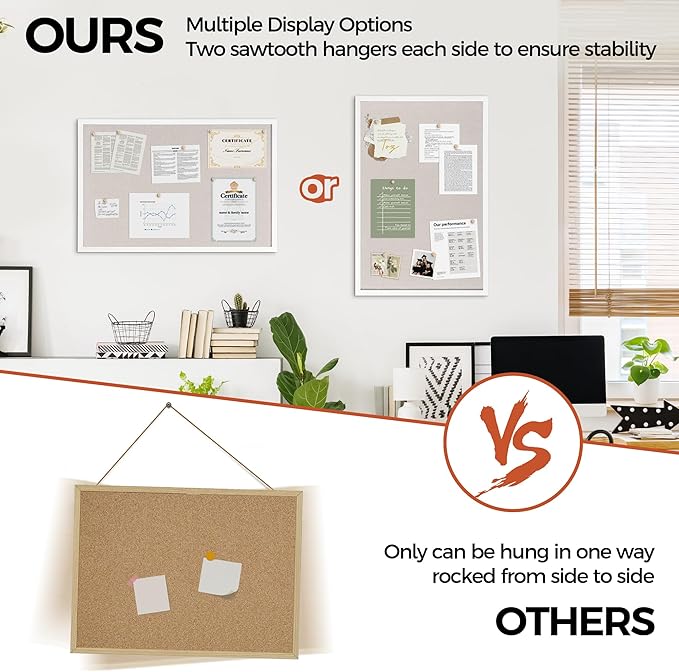 Fun Memories Cork Board Bulletin Board for Office, 20" x 30" Pine Wooden Framed Corkboard, Wall Mounted Notice Pin Board for School Home & Office, White