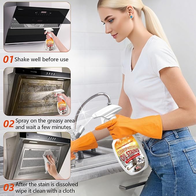 Clean Up Kitchen Oil Stains Spray,Kitchen Spray Cleaner,All-Purpose Cleaning Spray for Kitchens,Multi-purpose Oils Stain Cleaner,Clean Up Kitchens Oil Stains(240ml/8.45oz)