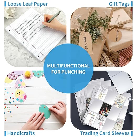 Single Hole Punch, 2 Pcs Hand Hole Puncher with Soft Grip Handle, 1/4" and 1/8" Small Hole Paper Punch for Crafts, Scrapbooks, 6 Sheets Capacity, Tags, Tickets - Blue