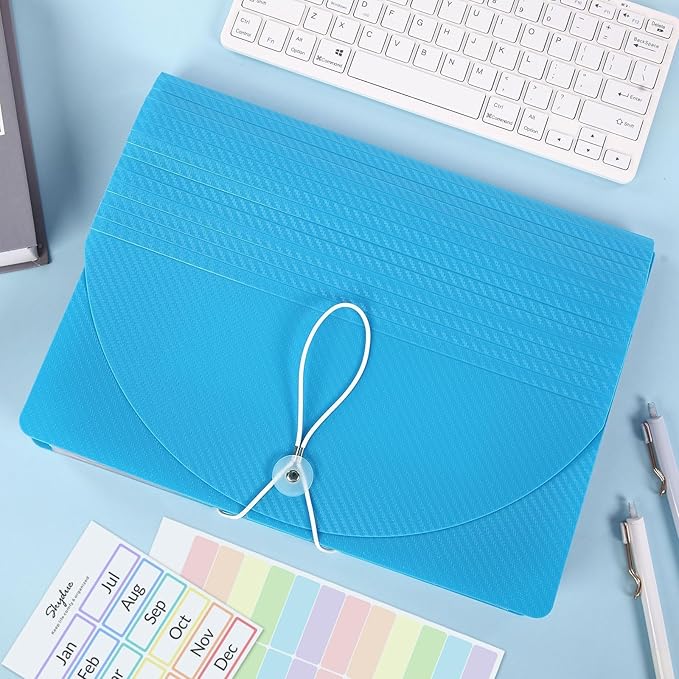 SKYDUE Accordion File Organizer, 13 Pocket File Folder Organizer with Tabs,Expanding Receipt & Paper Organizer for Letter A4 Size Blue
