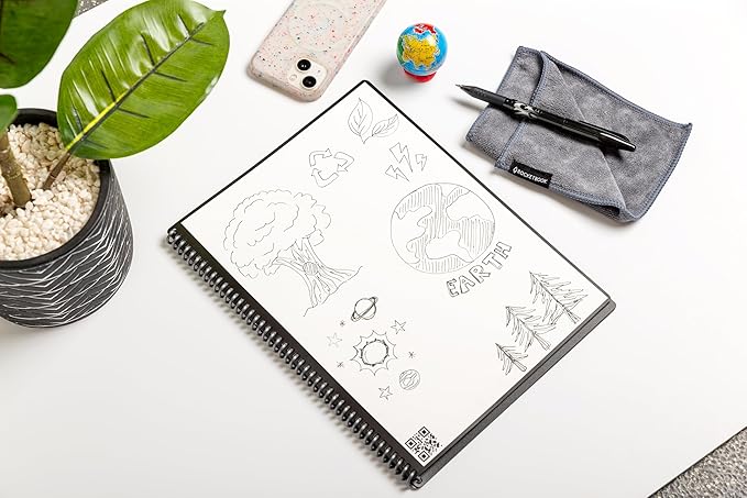 Rocketbook Core Reusable Spiral Notebook, Letter Size 8.5x11, Black - Dotted Pages, App-Connected, Erasable, Durable Cover, Ideal for School, Work, and Creative Projects