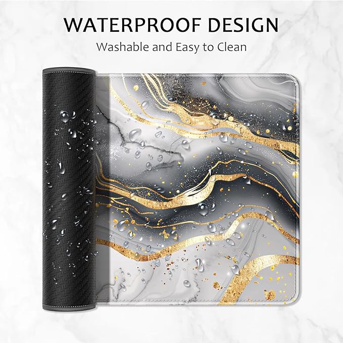 Auhoahsil Desk Mat, Ultra Large Mouse Pad, XXL Gaming Mousepad, Pretty Desk Pad, Big Extended Full Size Desktop Desk Matt for Keyboard, Laptop & Computer, 35.5 x 15.7 in, White Gray Marble