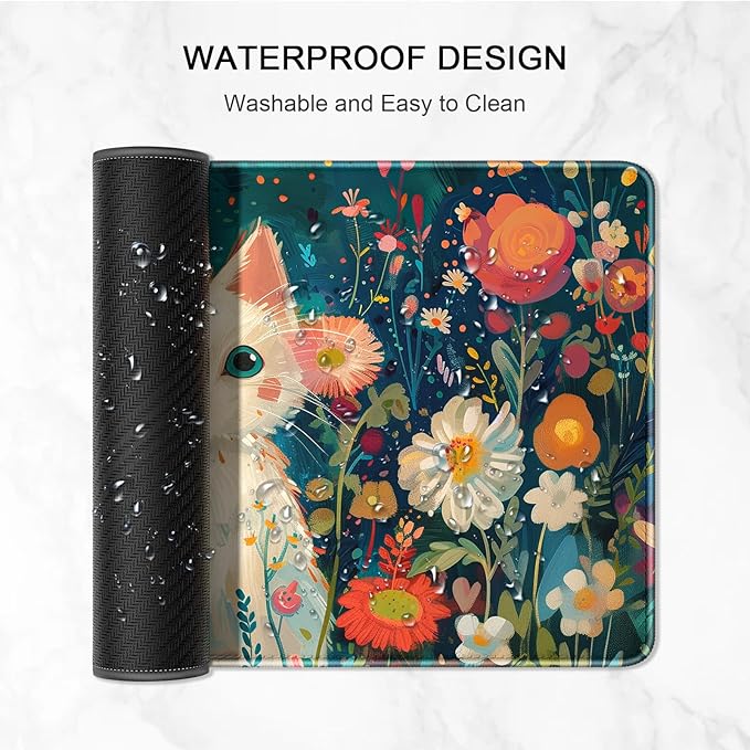 Auhoahsil Large Gaming Mouse Pad, Cat Theme XXL 35.4 x 15.7 in Desk Pad Stitched Non-Slip Rubber Long Computer Mousepad Thin Extended Full Size Desk Mat for Desktop, Laptop, Wireless Mice, Red Black