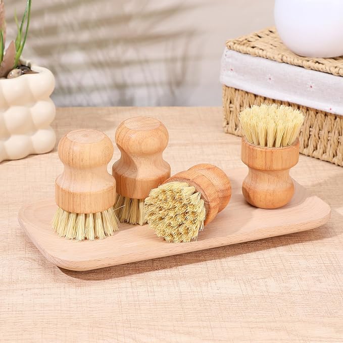 6 Pack Wood Dish Brush Set, Wood Scrub Brush for Dishes with Natural Sisal Bristles, Natural Dish Brushes for Pots Pans Sink Vegetables - Eco-Friendly Kitchen Cleaning Tools (3.14" x 1.96")
