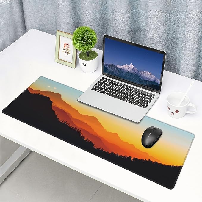 Sunset Mountain View Large Mouse Pad, Gaming Desk Mat, XL Keyboard Desk Pad Mat for Desktop, 31.5"x11.8" Non-Slip Base Big Mousepad with Stitched Edges