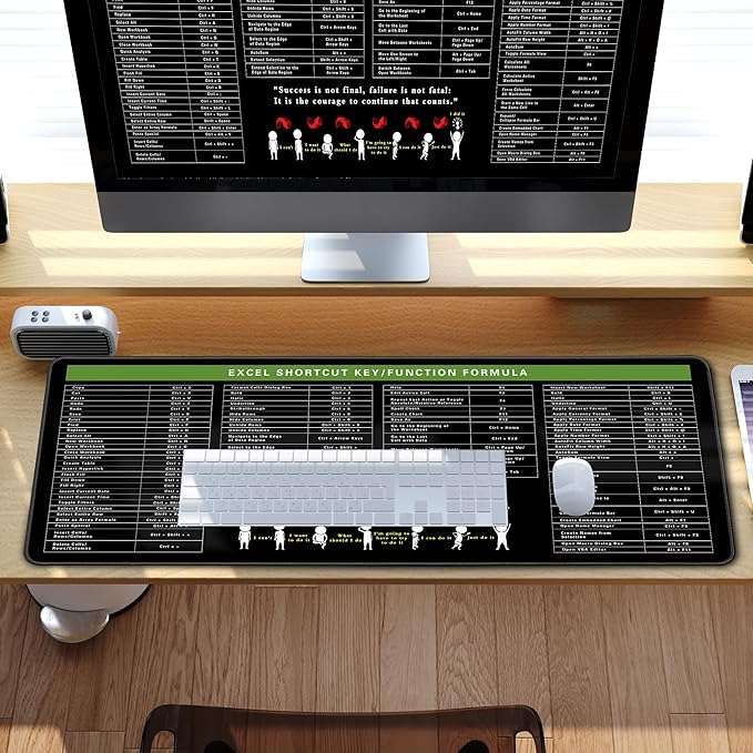 Excel Cheat Sheet Desk Pad Excel Shortcut Keys Mouse Pad Gaming Mouse Pad Desk Accessories Waterproof Non-Slip Large Computer Mat, 31.5x11.8 in (Excel Cheat Sheet)