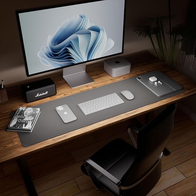 Aothia Leather Desk Pad Protector - Large Mouse Pad, Office Desk Mat, Non-Slip PU Leather Desk Blotter, Laptop Desk Pad, Waterproof Desk Writing Pad for Office and Home (Gray, 38" x 13.7")