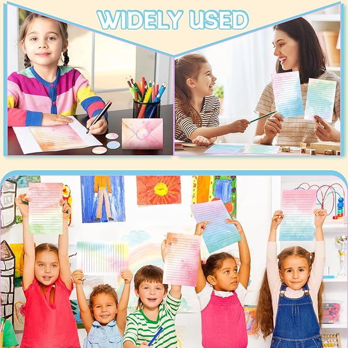 TaoBary 160 Pcs Stationery Paper Set 50 Double Sided Stationery Papers with 50 Matching Envelopes and 60 Round Dot Sticker, 10 Design(Watercolor,5.5 x 8.25 Inch)