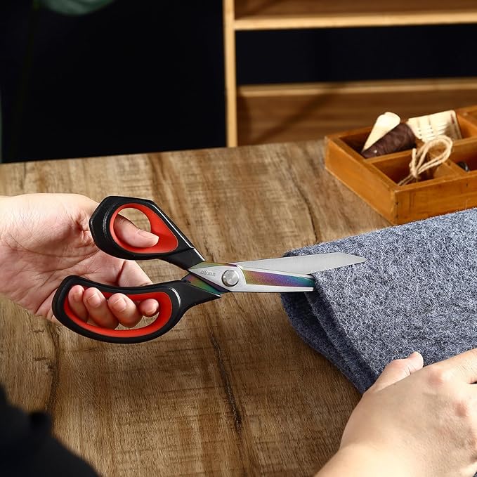 LIVINGO Left Handed Fabric Scissors - 9.5 inch Sharp Titanium Coated Stainless Steel Sewing Shears for Crafting Office Dressmaking Cutting Clothes, Leather, Paper