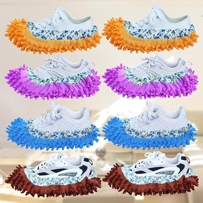 Mop Slippers Shoes Cover Duster - Microfiber Mopping Slippers for Floor Cleaning,Floor Cleaning Tools, Washable Reusable Socks Mop Shoes Microfiber Foot Socks (4 Pairs)