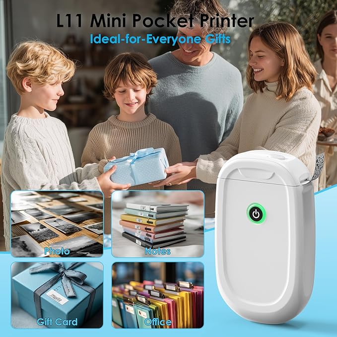 Mini Label Maker Machine with Tape – L11 Portable Bluetooth Label Printer, Wireless Thermal Sticker Maker for School, Home, and Office – White