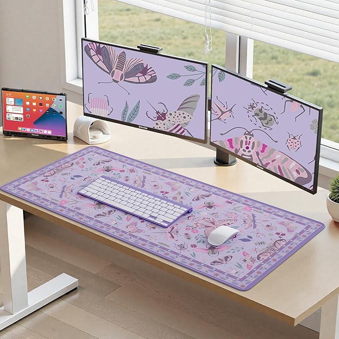 HAOCOO Purple Desk Mat, Computer Mouse Pad, Floral Desktop Mat with Non-Slip Rubber Base, Waterproof XXL Mousepad, Soft Computer Mouse Pad for Gaming, Office Aesthetics
