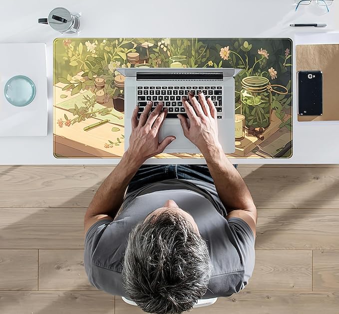Cute Desk Mat Green Sage Mouse Pad Anime Forest XXL Large Extended Gaming Mousepad Desk Matt for Desktop Computer Pad Mat, Laptop Keyboard Mouse Mat Office Decor Accessories for Women, 31.5x15.7 in