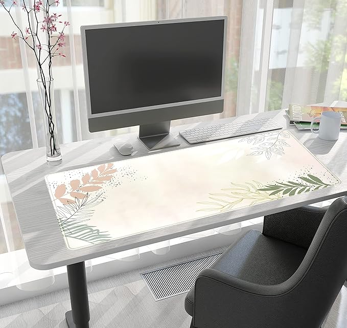 Boho Mouse Pad - Pastel Abstract Desk Mat - Matcha Green - Aesthetic Office Decor - 31.5x15.75 in - For Women & Gamers