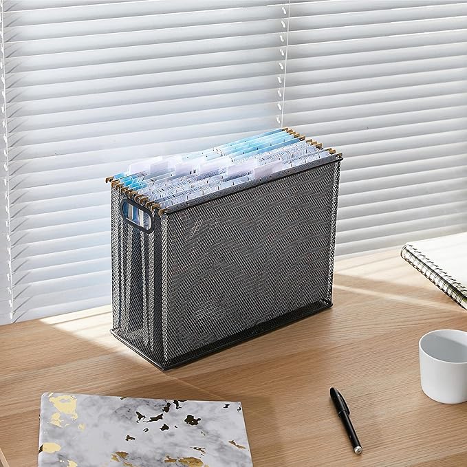 6 Pack Hanging File Folders Filing Cabinet Organizer Letter Size 1/5 Cut Adjustable Tabs Decorative for Home Office School Classroom, Gilding 9.3” x 12.8”…