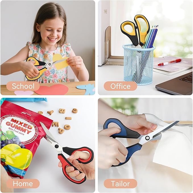 QMVESS 8.5" Scissors All Purpose 3 Pack, Ultra Sharp 2.5mm Thick Blade Scissors for Office, Professional Ergonomic Comfort Grip for Office School Home Fabric Sewing DIY Craft Cutting General Use