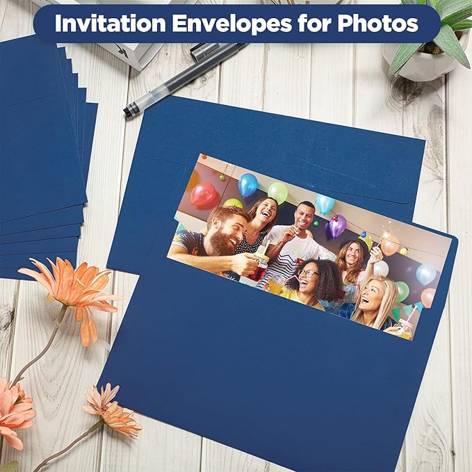Harloon 100 Pcs A9 Envelopes 5.75 x 8.75 Inch Self Adhesive Wedding Invitation Envelopes Paper Greeting Card Envelopes for Photos Documents Letters Announcements Baby Shower Office (Navy Blue)