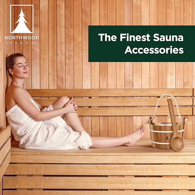 Sauna Bucket and Ladle Set - Handmade from Canadian Red Cedar Wood - Natural Rope Handle - 1.6 Gallons (6 Liters) Water Capacity