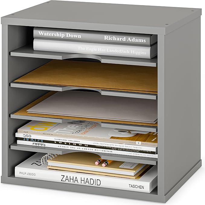 Ballucci File Organizer Paper Sorter, 5 Tier Adjustable Shelves Office Desk Organizer, 13 5/8" x 9 1/4" x 12", Gray