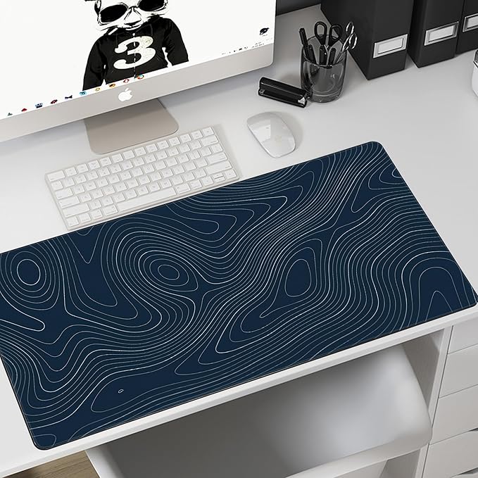 MIOAOSRT Desk Mat,Topographic Map Gaming Mouse Pad,XXL Extended Mouse Pad Mat for Office,Computer,Keyboard with Non-Slip Base Stitched Eges Mousepad 35.4x15.75 inch