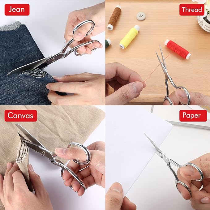 JARVISTAR 2 Pack Heavy Duty Fabric Scissors: Stainless Steel, Sharp Blades for Embroidery, Fabric Sewing, Leather Craft (4 & 8 inch)