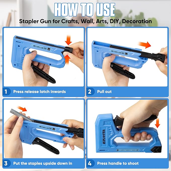 Light Duty Staple Gun for Wood, Blue Upholstery Staple Gun Kit with 2000pcs JT21 Staples 1/4, 5/16, 3/8 inch and Staple Remover, Stapler Gun for Crafts, DIY, Classroom, Decoration