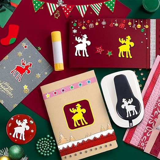 1 inch Christmas Punch for Craft, Deer Paper Punch for Paper Crafting, Reinforce Lever Action Deers Shape Hole Punches, Deer Punches for Scrapbooking Gifts DIY Arts