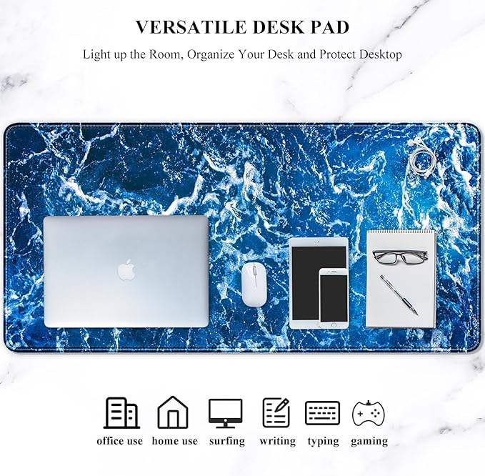 Auhoahsil Large Mouse Pad, XXL Desk Pad, Extened 35" x 15", Non-Slip Rubber Base, Stitched Edges, Superior Surface, Waterproof Keyboard Mat, Large Mousepad for Gamer, Office & Home, Beautiful Ocean