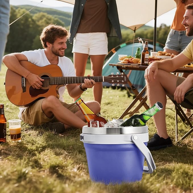 COKTIK 7L Insulated Ice Bucket with Lid,Double Wall Vacuum Stainless Steel Beverage Bucket Keeps Frozen Longer,Holds 6 Longnecks or 3 Bottles of Wine,for Cocktail, Champagne(Deep Purple)