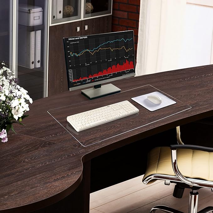Awnour Clear Desk Mat on top of desks - 32 x 16 inches - Clear Transparent Plastic Desk Protector - Desk Writing Mat for Office and Home
