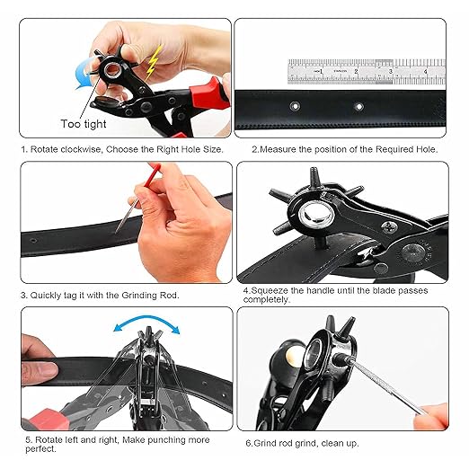 Belt Punch Pliers,Leather Hole Puncher Leather Punch Tool for Belts, Handbag Straps and More Precision Multi-Size Fabric/Leather Hole Puncher for Crafts/Easy DIY Belt Holes, etc.