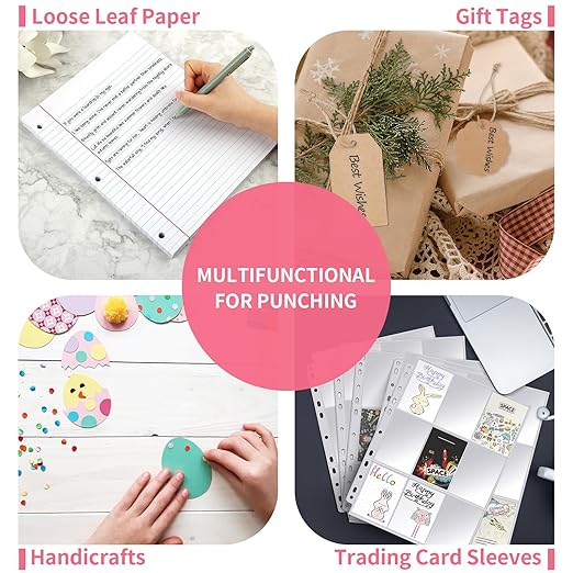 Single Hole Punch, 2 Pcs Hand Hole Puncher with Soft Grip Handle, 1/4" and 1/8" Small Hole Paper Punch for Crafts, Scrapbooks, 6 Sheets Capacity, Tags, Tickets - Rose red