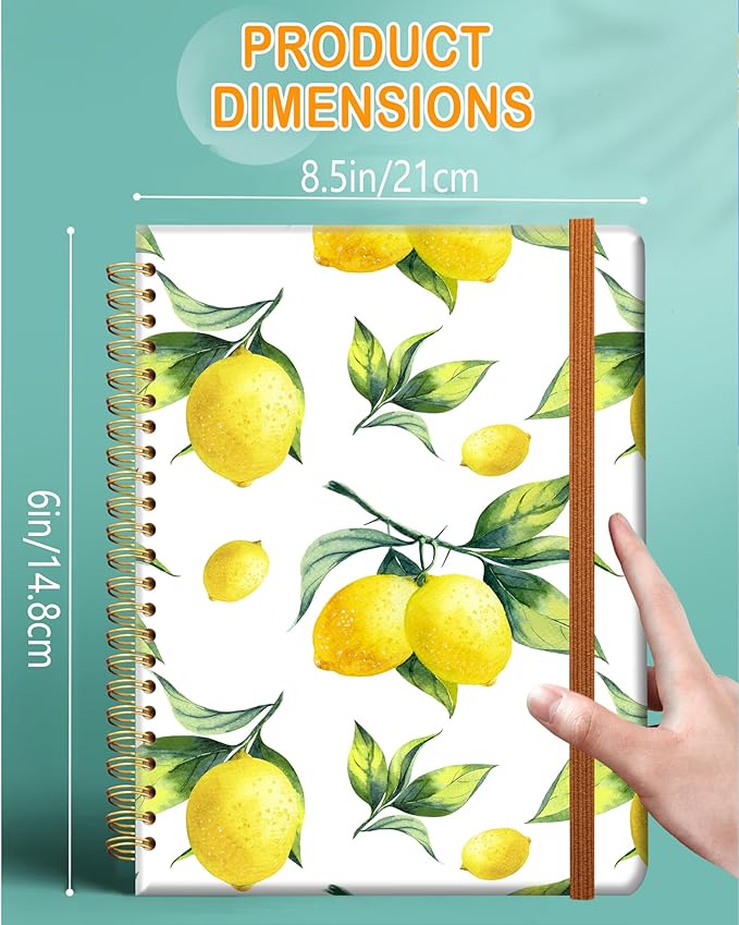 Ruled Spiral Writing Notebook,A5 Hardcover Lined College Journal for Women,Strong Twin-Wire Binding with Premium Paper,8.4" X 6",Perfect for School,Office,Home(Cute Lemon)