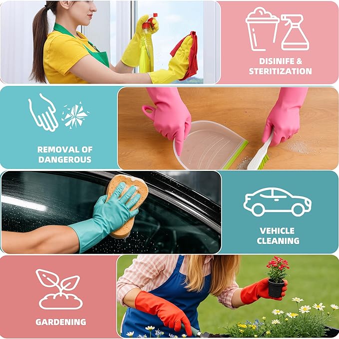 Rubber Cleaning Gloves for Dishwashing-5 Pairs Colorful Reusable Household Cleaning Glove for Washing Dishes and Kitchen Cleaning Non-Slip Grip Dish Gloves for Women Men (Small)