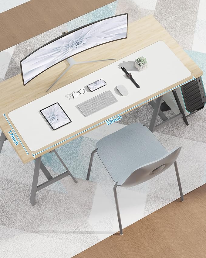 Large Desk Mat,55" x 17"Leather Desk Pad Protector,Large Mouse Pad,Office Desk Mat, Non-Slip PU Leather Desk Blotter, Laptop Desk Pad,Waterproof Desk Writing Pad for Office/Home/Decor(Ivory White)